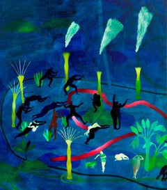 The river bed #1 Hélène Duclos 21. Jahrhundert Malerei Landschaft blau Kunst Diptychon