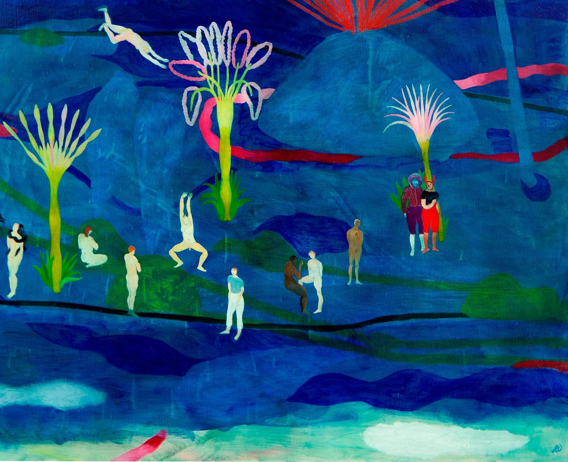 The river bed #1 Hélène Duclos 21st Century painting landscape blue art diptych For Sale 4