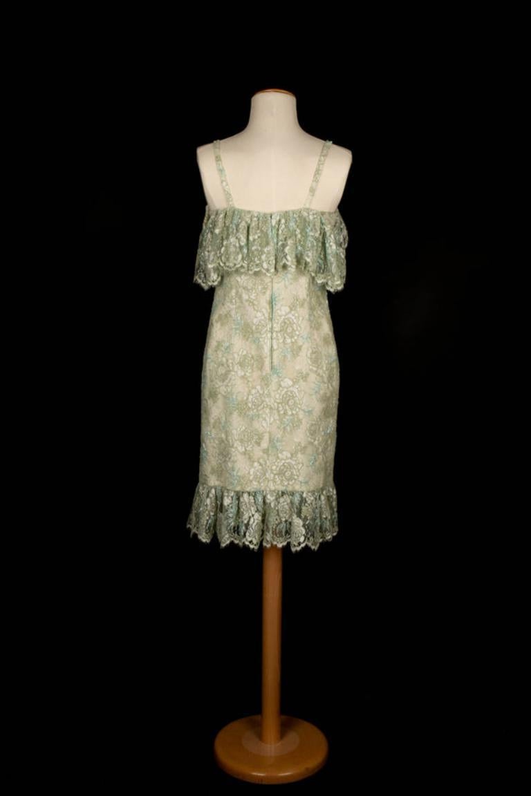 Brown Helene Gainville Floral Pattern Lace Dress For Sale
