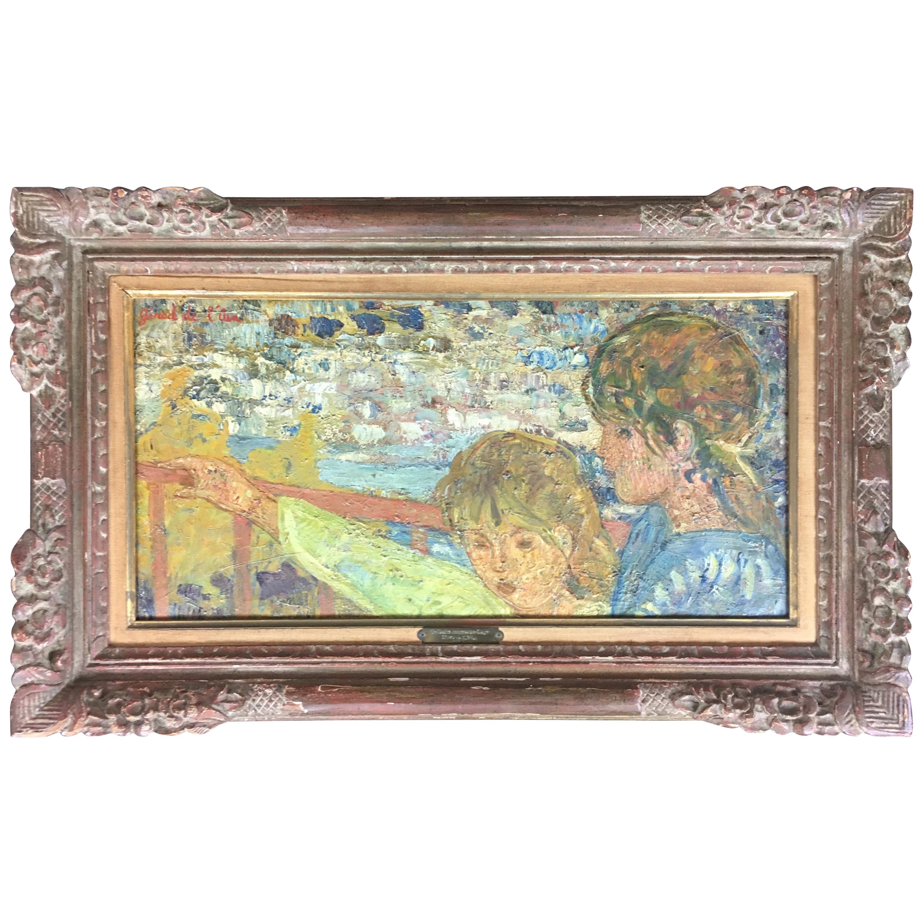 Pittura a olio francese "Bambini davanti al mare" di Helene Girod De L'Ain