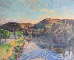 The Lot River at Luzech, France, Painting, Oil on Canvas