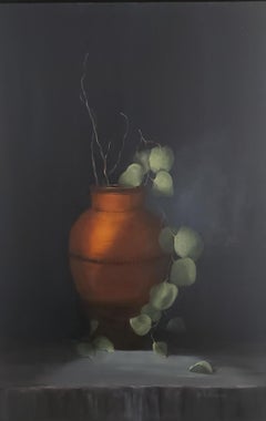 Antique Urn and Eucalyptus, Realism, Oil on Canvas , Texas Artist,