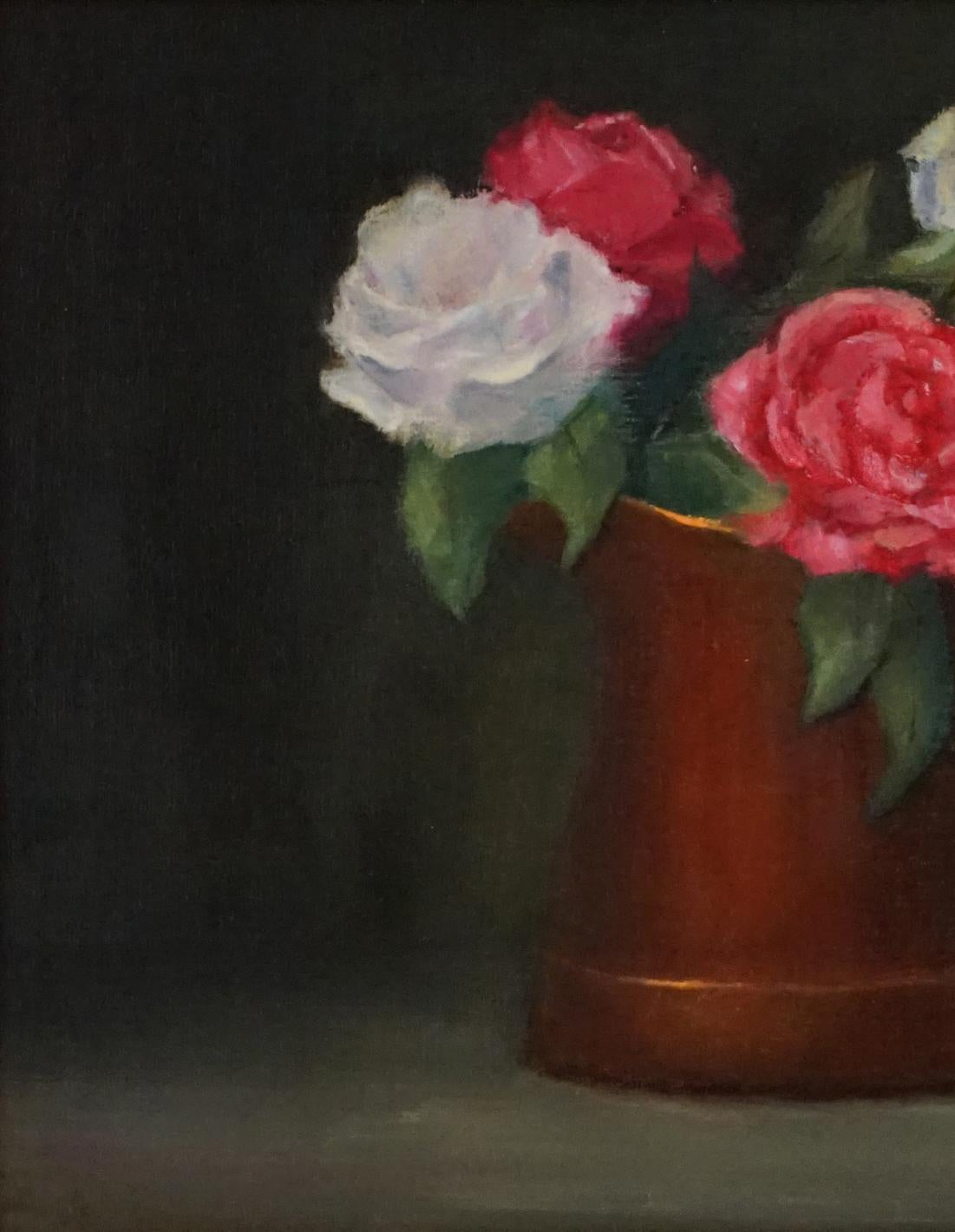 Roses in Antique Copper Pot   Painted in the Style of Realism Oil Texas Artist 9