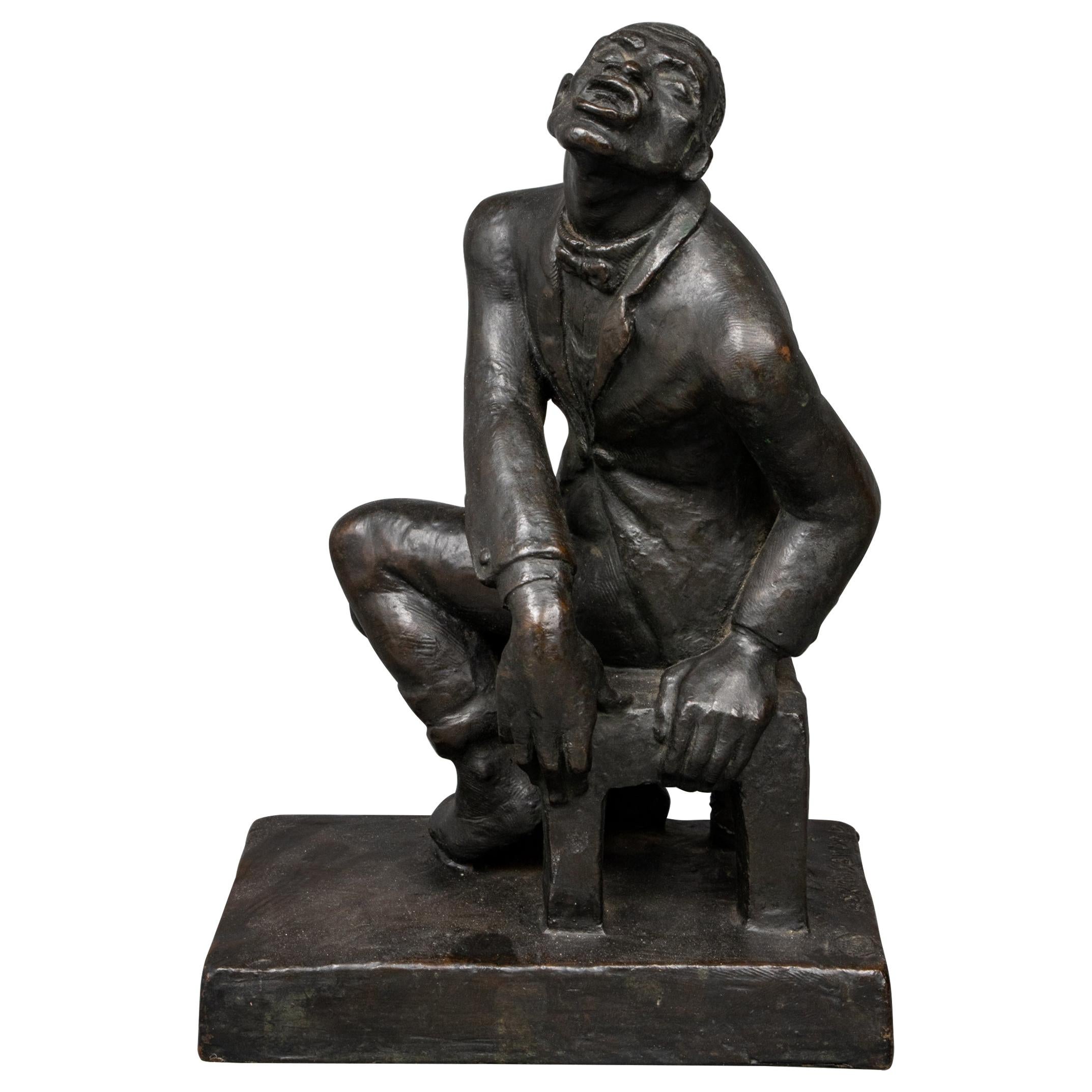 Helene Sardeau Sculpture en bronze coulé de la chanteuse de jazz française Art déco en vente