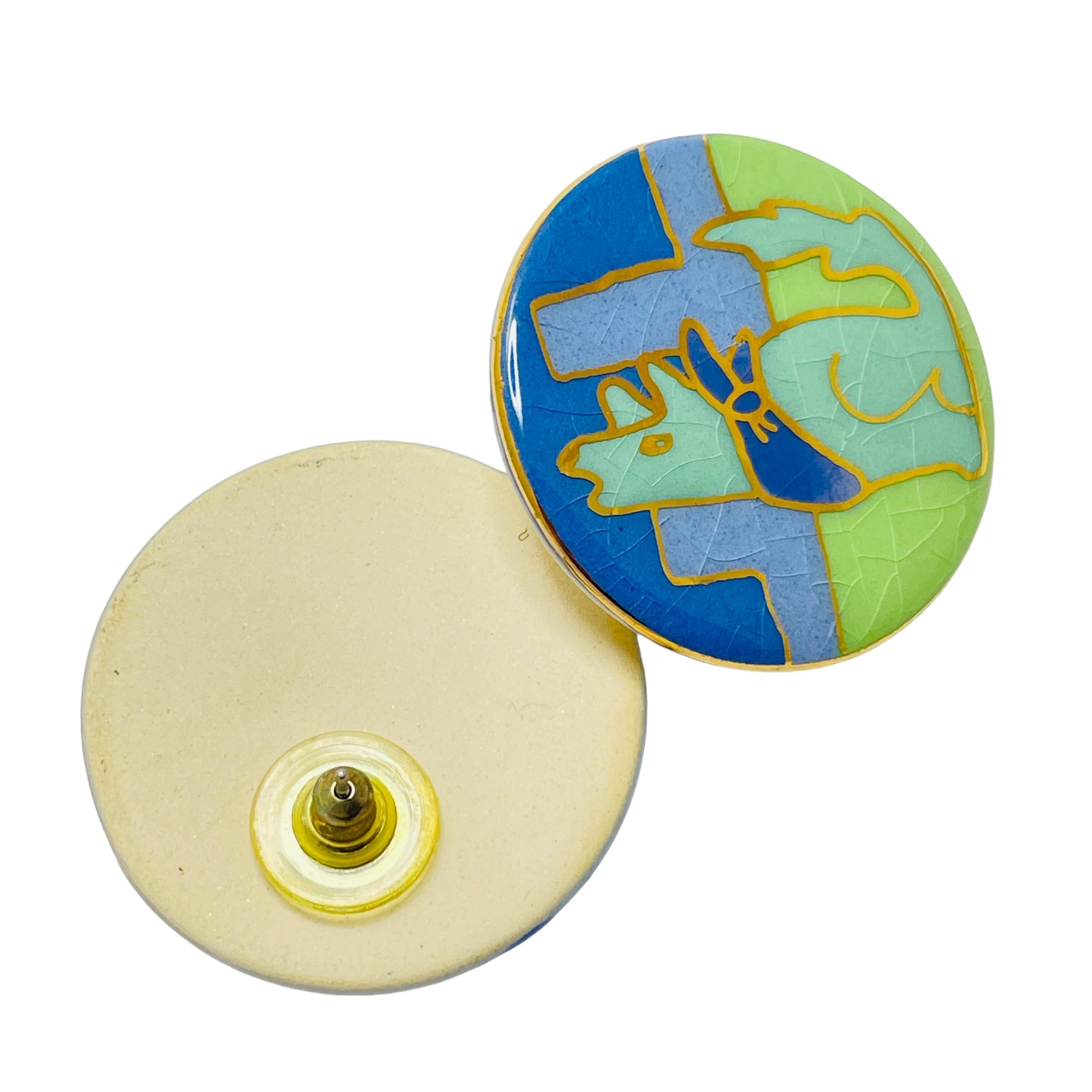 HELENE SCOTT vintage hand made porcelain earrings For Sale 1