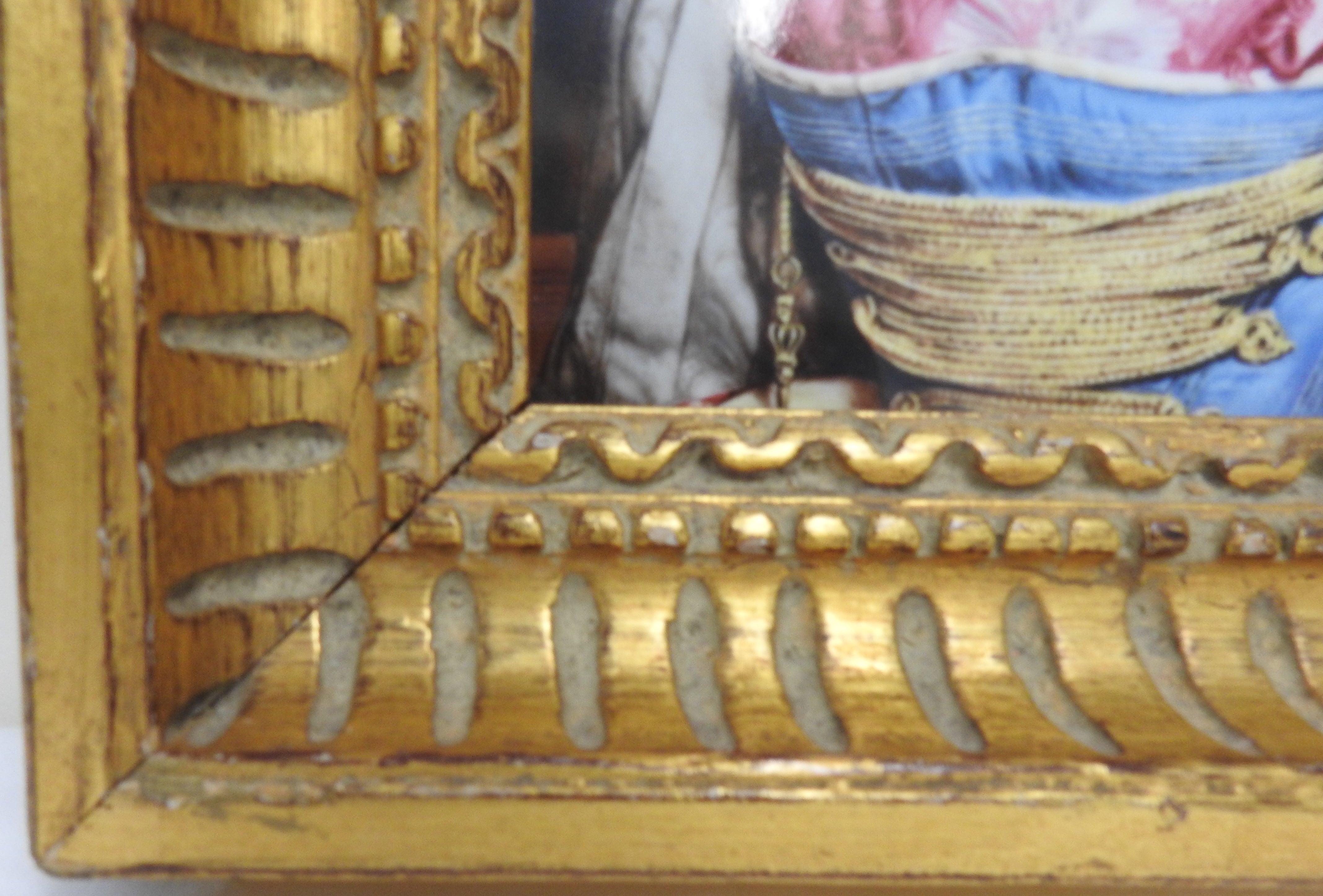 Hand-Painted Helene Sedlmayer of Germany Transferware on Porcelain in Gilt Frame For Sale