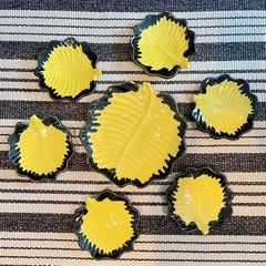Hélène Ugo Yellow Leaf Platter & Six Plates, Vallauris, France 1950s