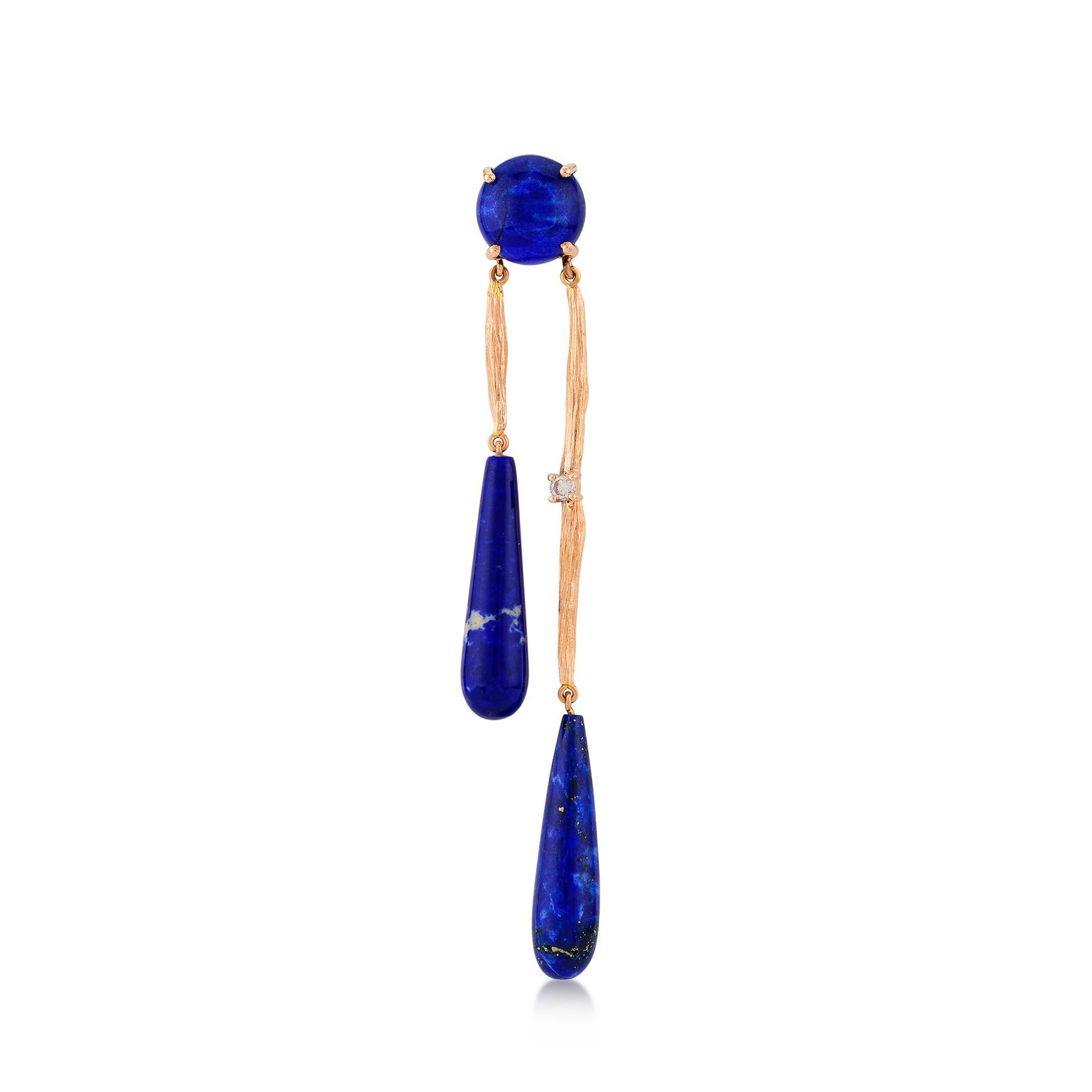 Helenka lapis dangle rose gold earrings with white diamond by Selda Jewellery

Additional Information:-
Collection: Treasures of the Sea Collection
14k Rose gold
0.12ct White diamond
Length 8cm