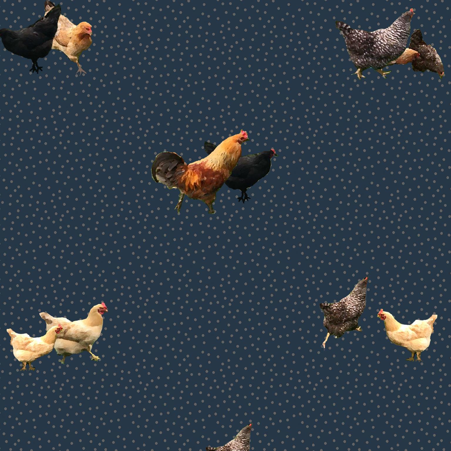 Helen's Yard Chicken Printed Wallpaper in Eclipse In New Condition For Sale In Astoria, NY