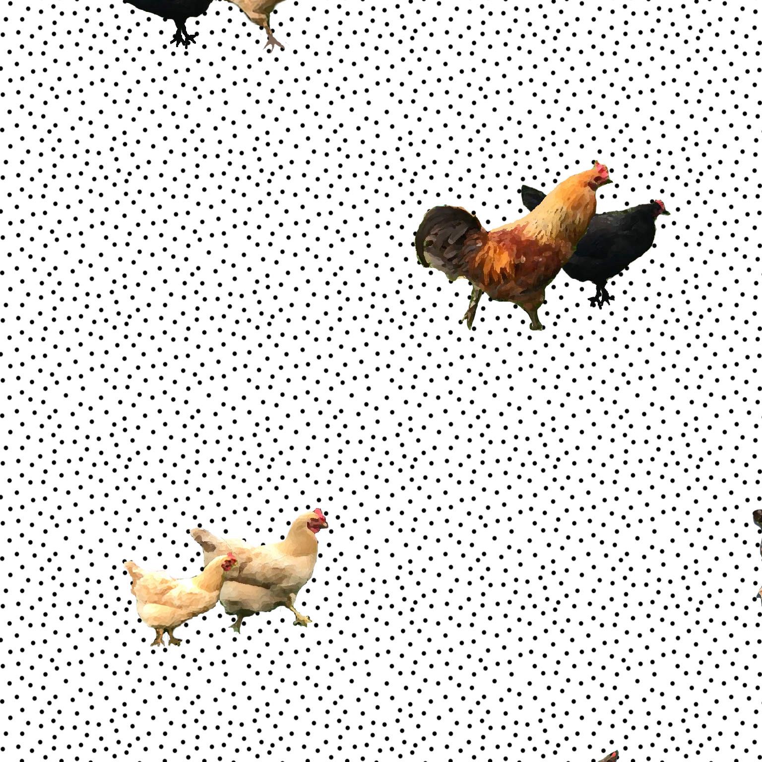 Contemporary Helen's Yard Chicken Printed Wallpaper in Eclipse For Sale