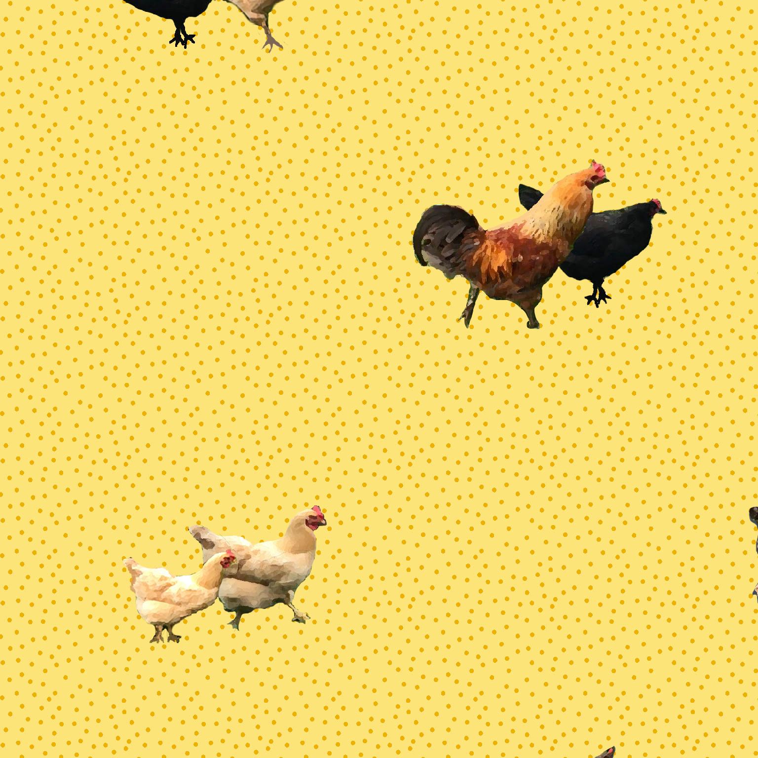 Paper Helen's Yard Chicken Printed Wallpaper in Eclipse For Sale