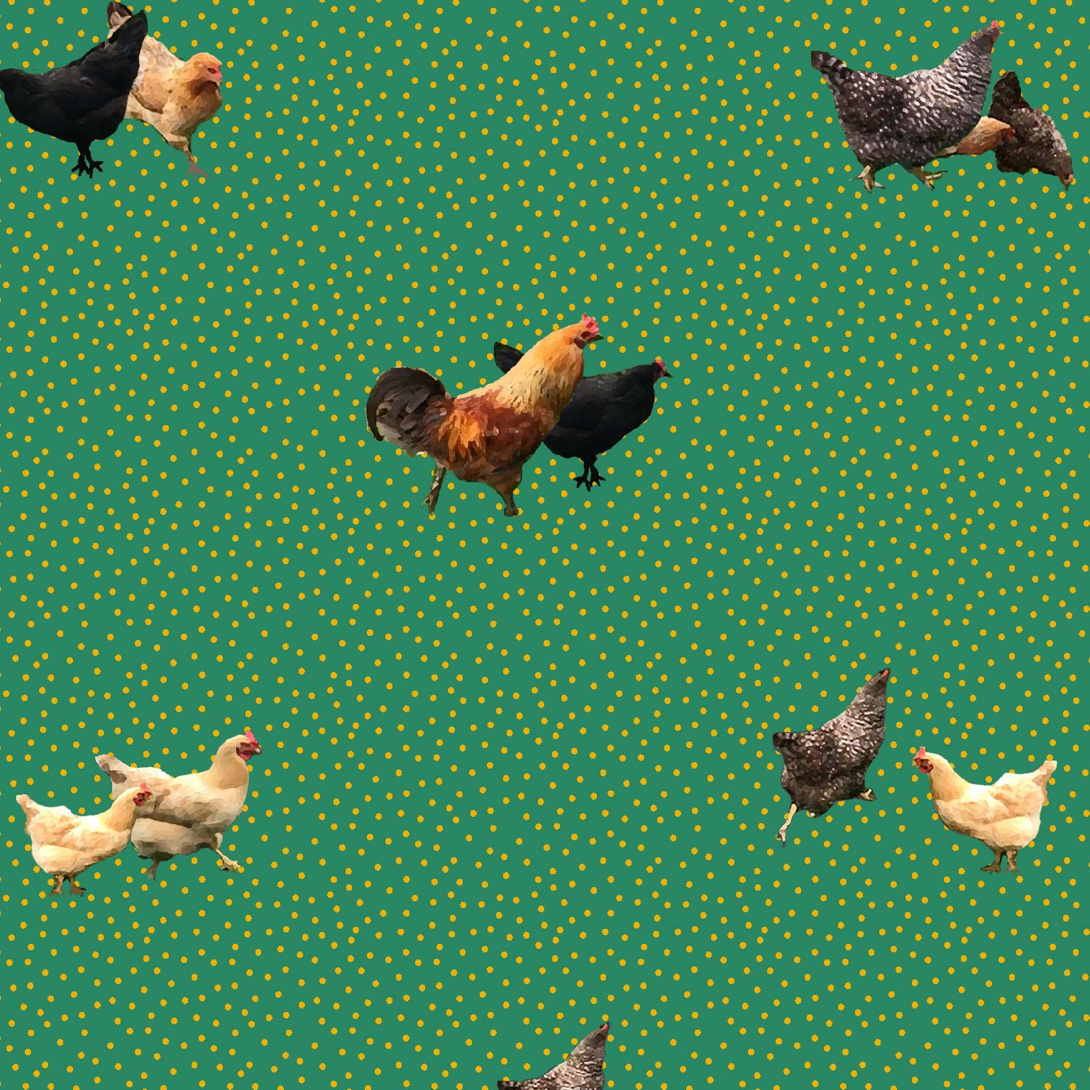 Helen's Yard Chicken Printed Wallpaper in Green For Sale