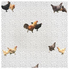 Helen's Yard, Chicken Printed Wallpaper in White