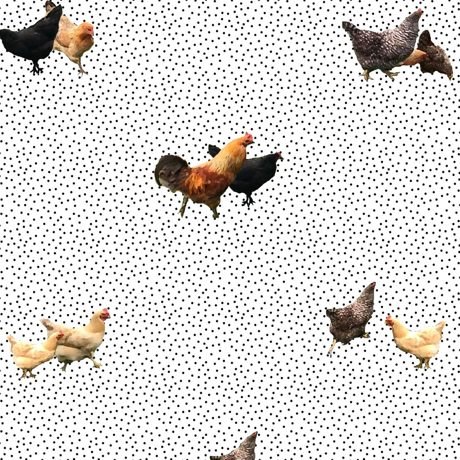 Helen's Yard, Chicken Printed Wallpaper in White For Sale