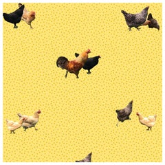 Helen's Yard-Chicken Printed Wallpaper in Yellow