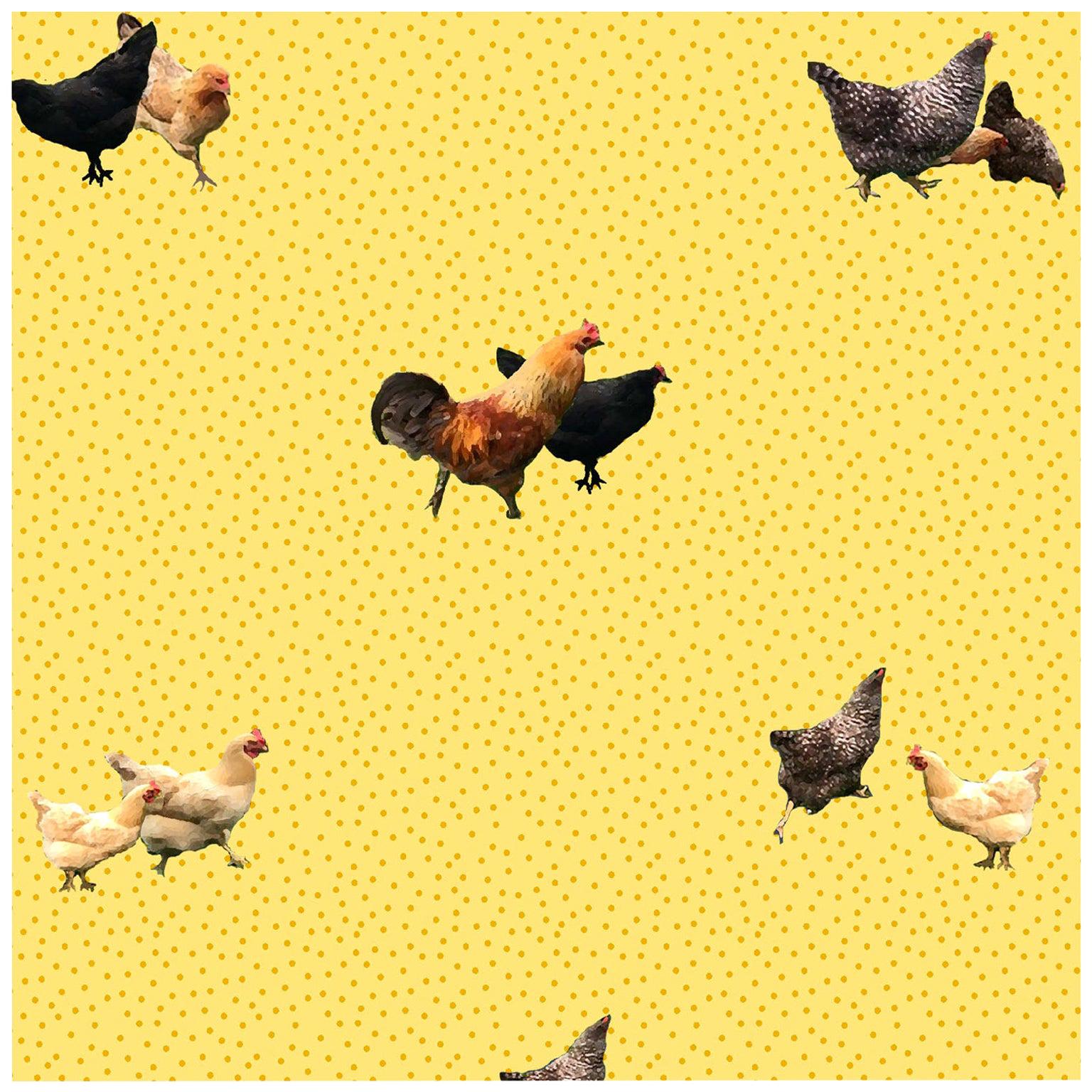 Helen's Yard-Chicken Printed Wallpaper in Yellow For Sale