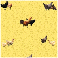 Helen's Yard-Chicken Printed Wallpaper in Yellow