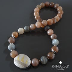 Helga Friedrichs Moonstone Gold Silver Necklace Reversible Mokume Gane Clasp