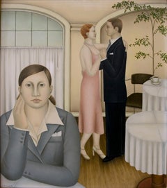 Tanzszene (Dancing Scene) - Oil/Panel, 1970
s, Modern Naive Style, Pastels