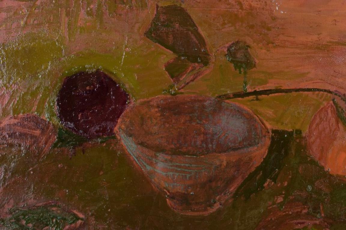 Helga Kai-Larsen, schwedische Künstlerin. Öl auf Leinwand. Stillleben mit Schale und Früchten (Moderne) im Angebot