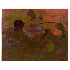 Helga Kai-Larsen, artista sueca. Óleo sobre lienzo. Bodegón con cuenco y frutas