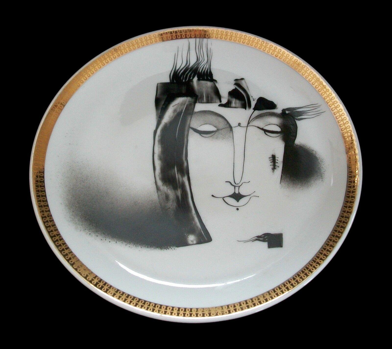 Latvian Helga Melnbarde, 'Portrait', Hand Painted Ceramic Plate, Latvia, circa 1988 For Sale