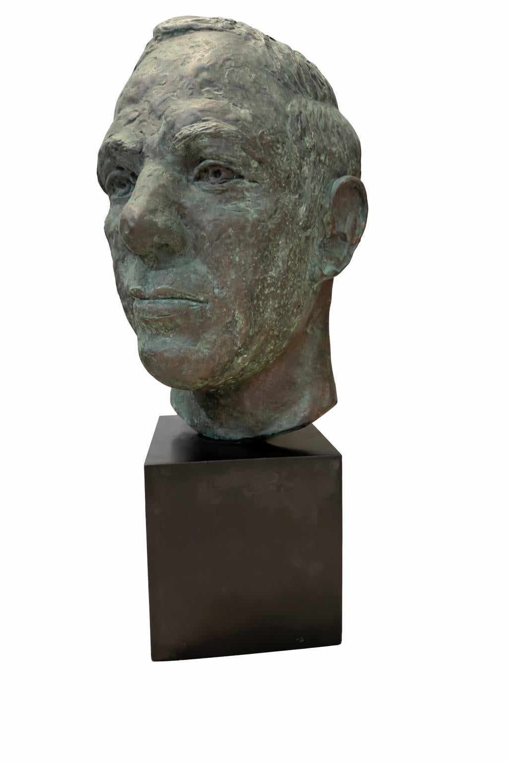 Helga Meyer Figurative Sculpture - Head of a Man Bronze Sculpture