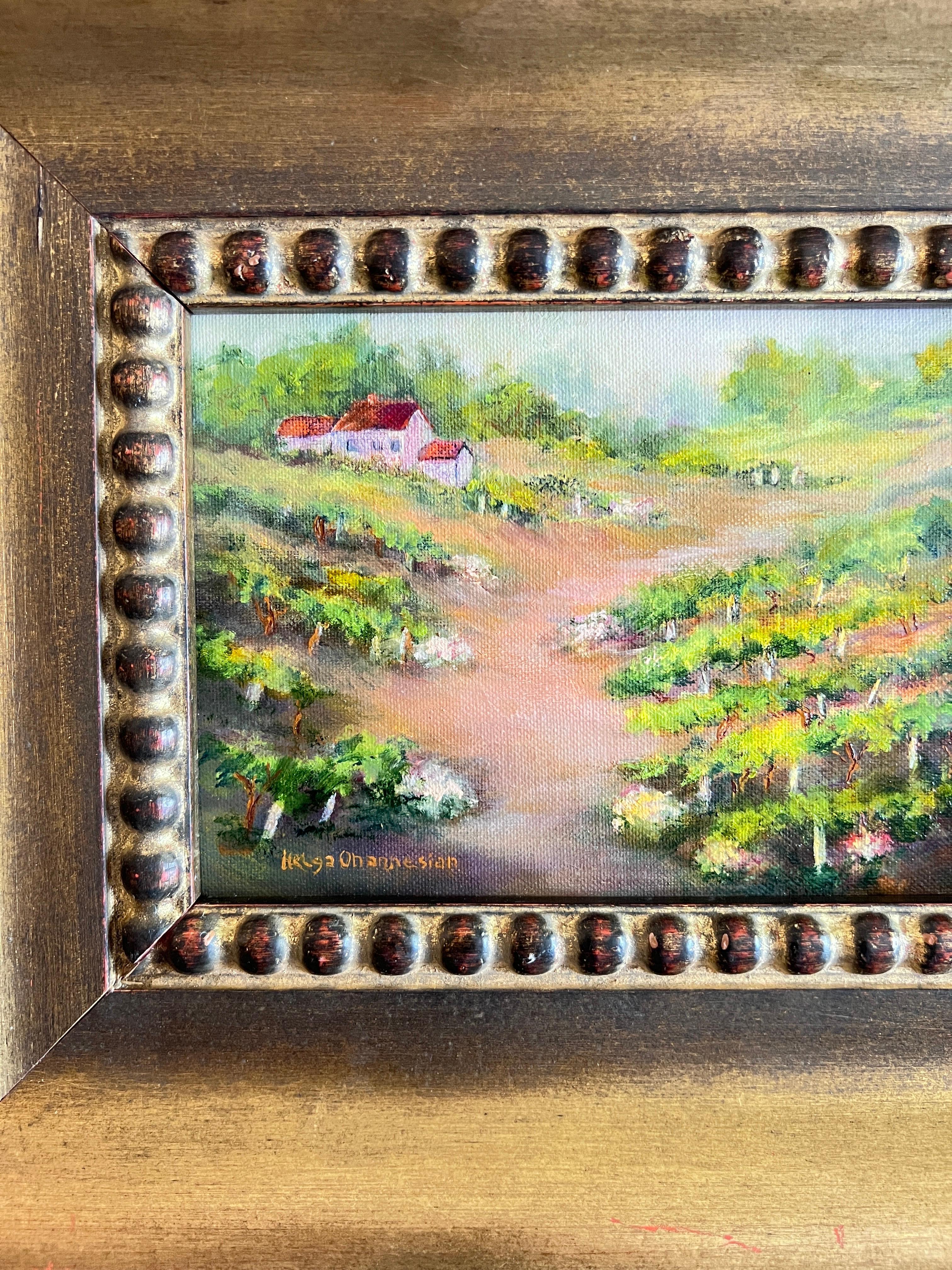 Le vin et les roses - Marron Landscape Painting par Helga Ohannesian