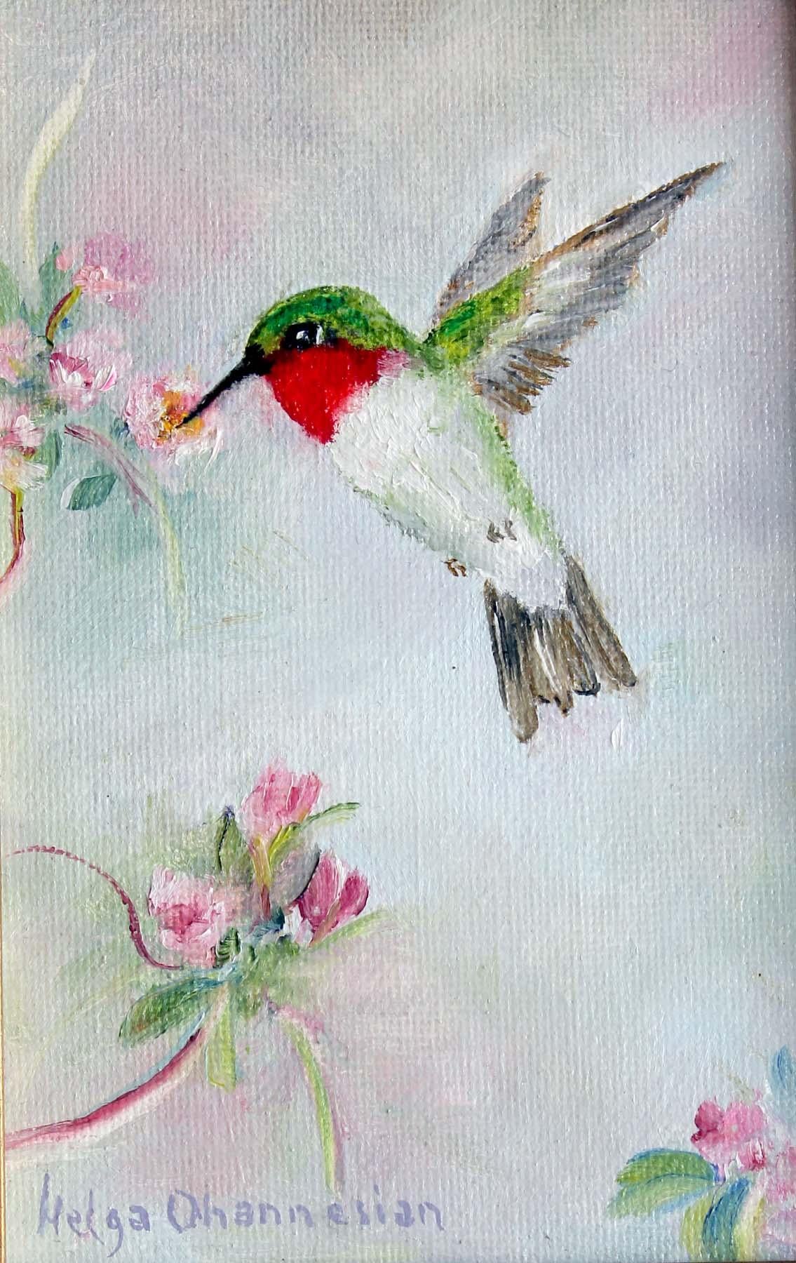 Animal Painting Helga Ohannesian - Ailes et vignes, oiseaux de compagnie.