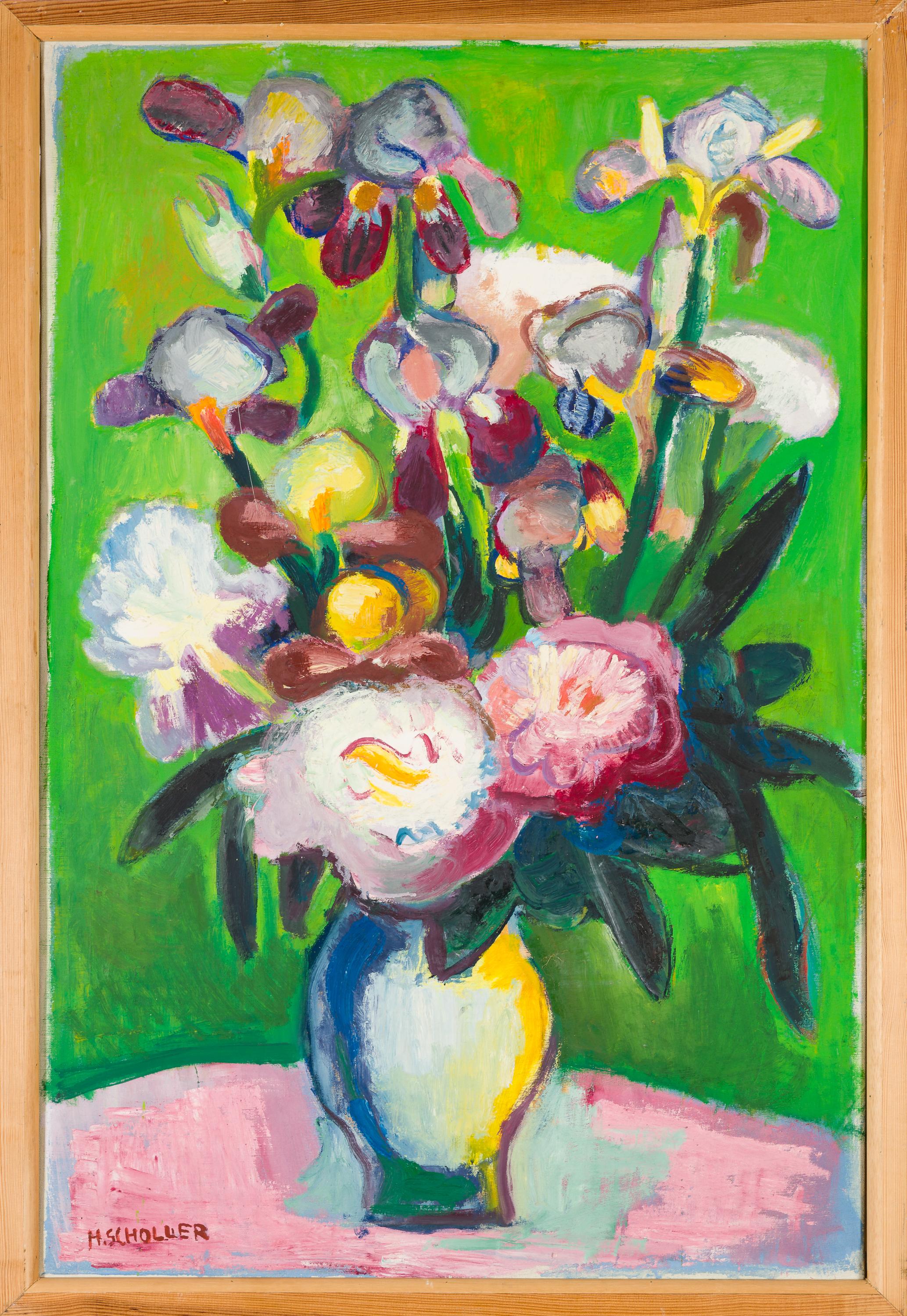 Blumenstillleben mit Iris und Pfingstrosen