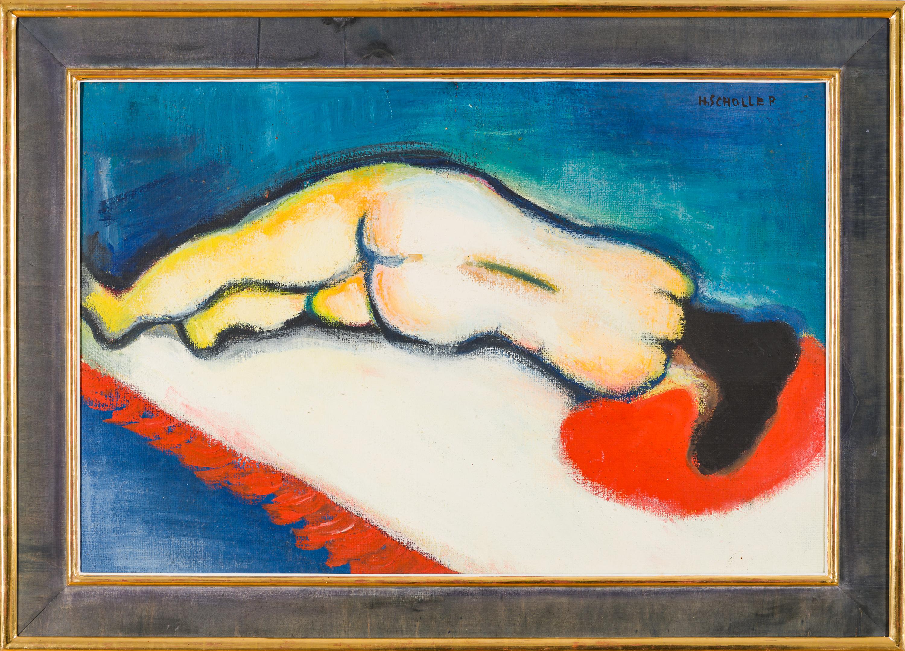 Still-Life Painting di Helga Scholler - Un'immagine di grande impatto su un polsino rosso