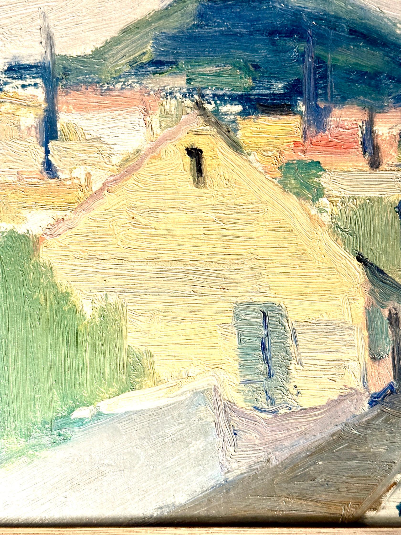 Schwedische impressionistische Landschaft eines Dorfes, Mid-Century Modern – Painting von Helge Cardell