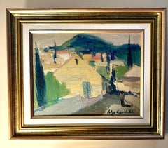 Paysage impressionniste suédois moderne du milieu du siècle dernier représentant un village