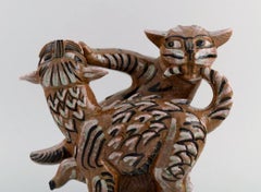 Helge Christoffersen, Denmark, Unique Figure in Stoneware, Cats