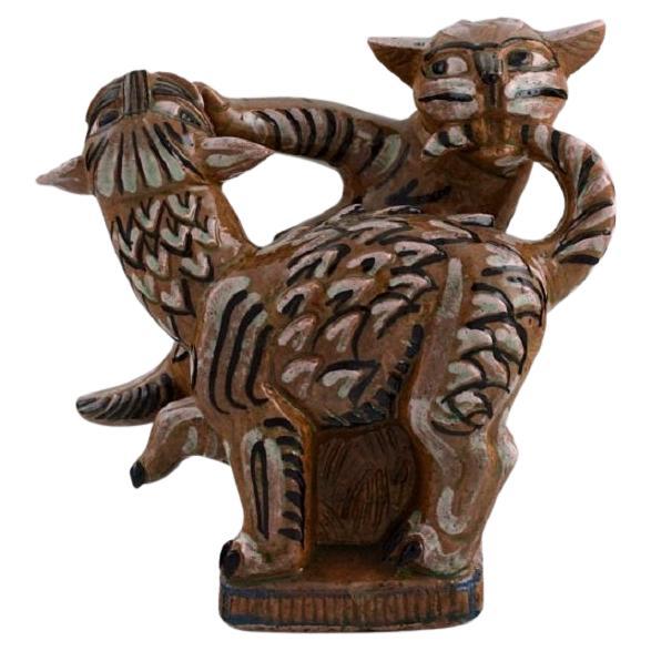 Helge Christoffersen, Denmark, Unique Figure in Stoneware, Cats For Sale