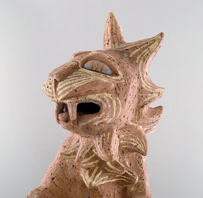 Scandinavian Modern Helge Christoffersen Colossal Unique Figure of Cat. High Quality Sculpture For Sale