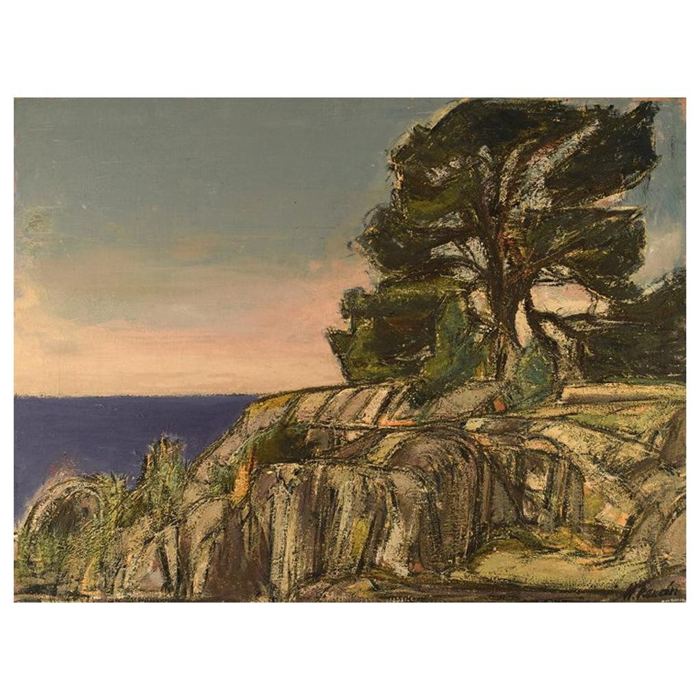 Helge Franzén, Swedish Artist, Coastal Landscape with Rocks