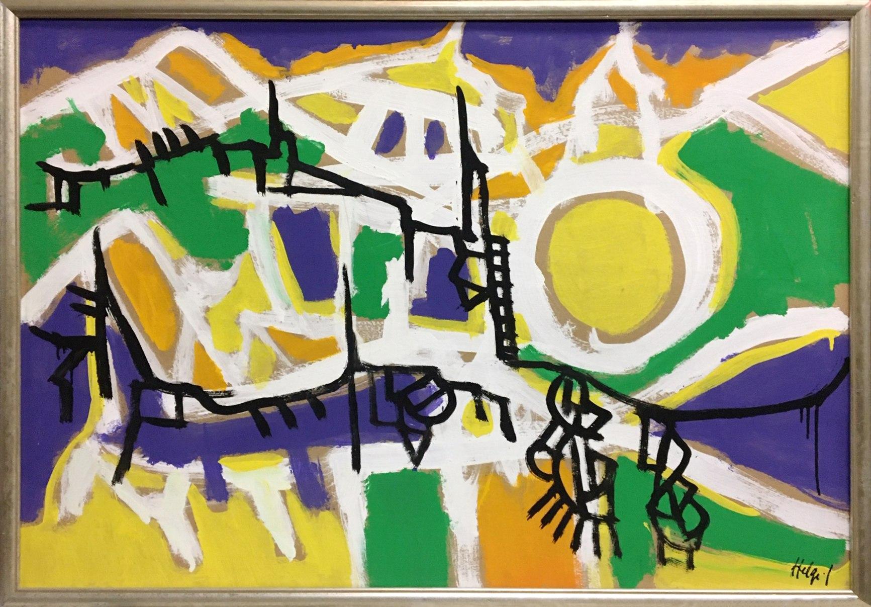 A Large & Colorful AbEx Painting by Danish Artist Helge Jacobsen For Sale 1