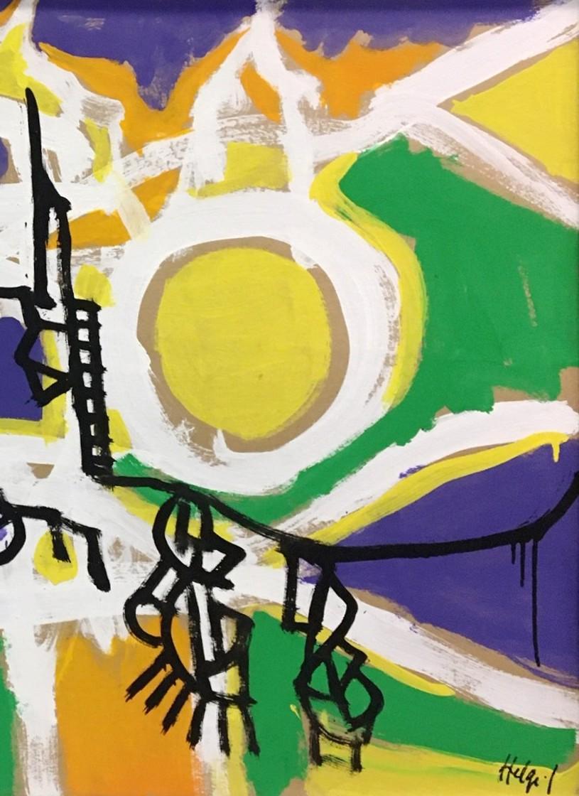 A Large & Colorful AbEx Painting by Danish Artist Helge Jacobsen For Sale 2