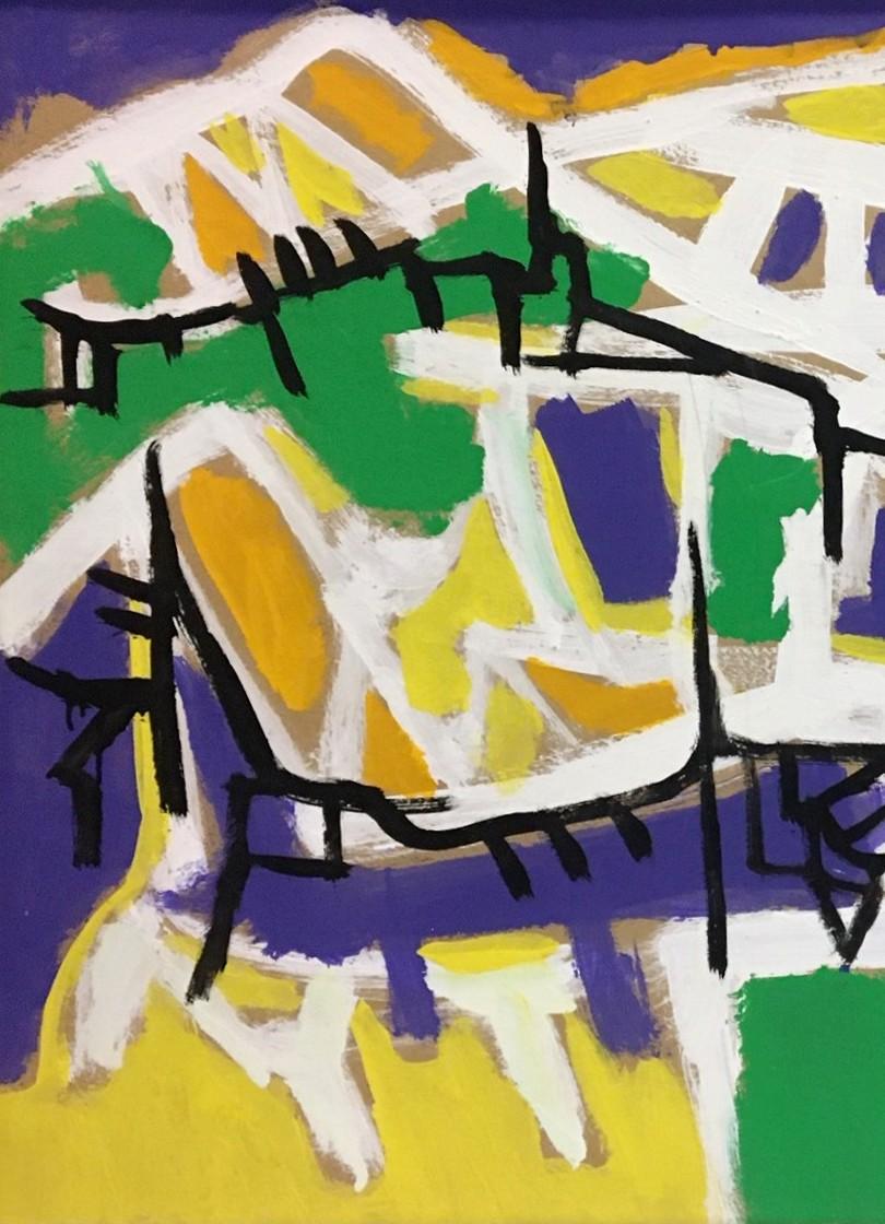 A Large & Colorful AbEx Painting by Danish Artist Helge Jacobsen For Sale 3
