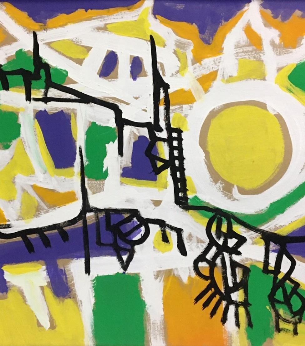A Large & Colorful AbEx Painting by Danish Artist Helge Jacobsen For Sale 4
