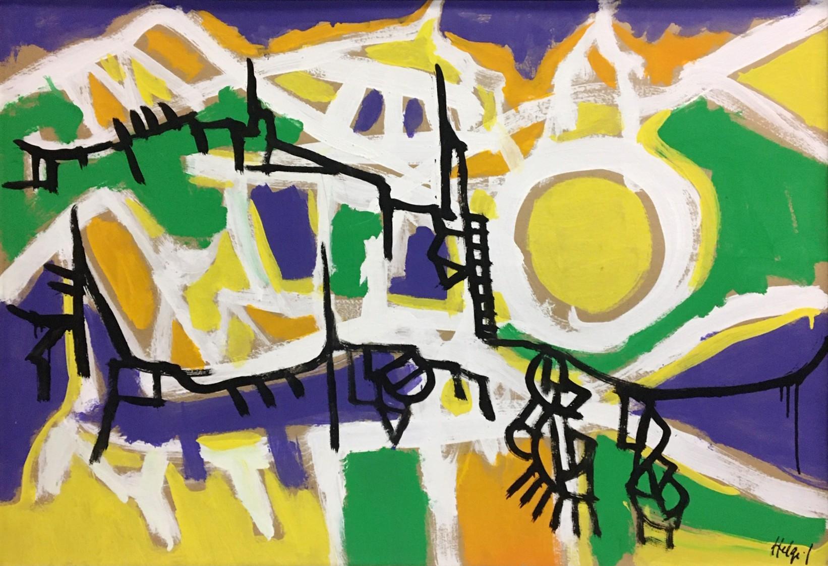 Un grande e colorato quadro AbEx dell'artista danese Helge Jacobsen