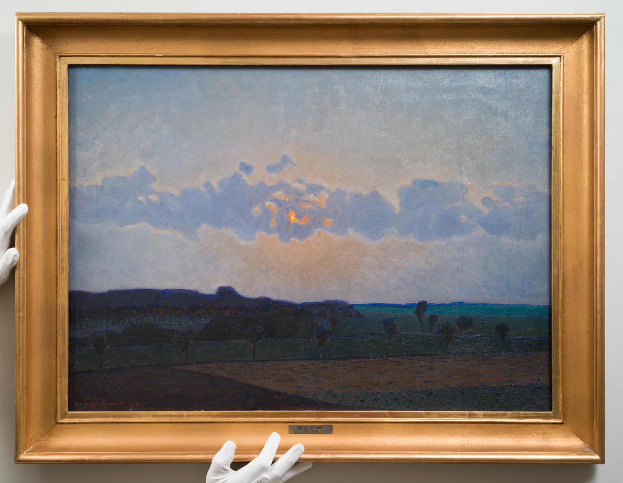 Pittura di paesaggio scandinavo con vista su Romeleåsen - Painting Simbolismo di Helge Kemner