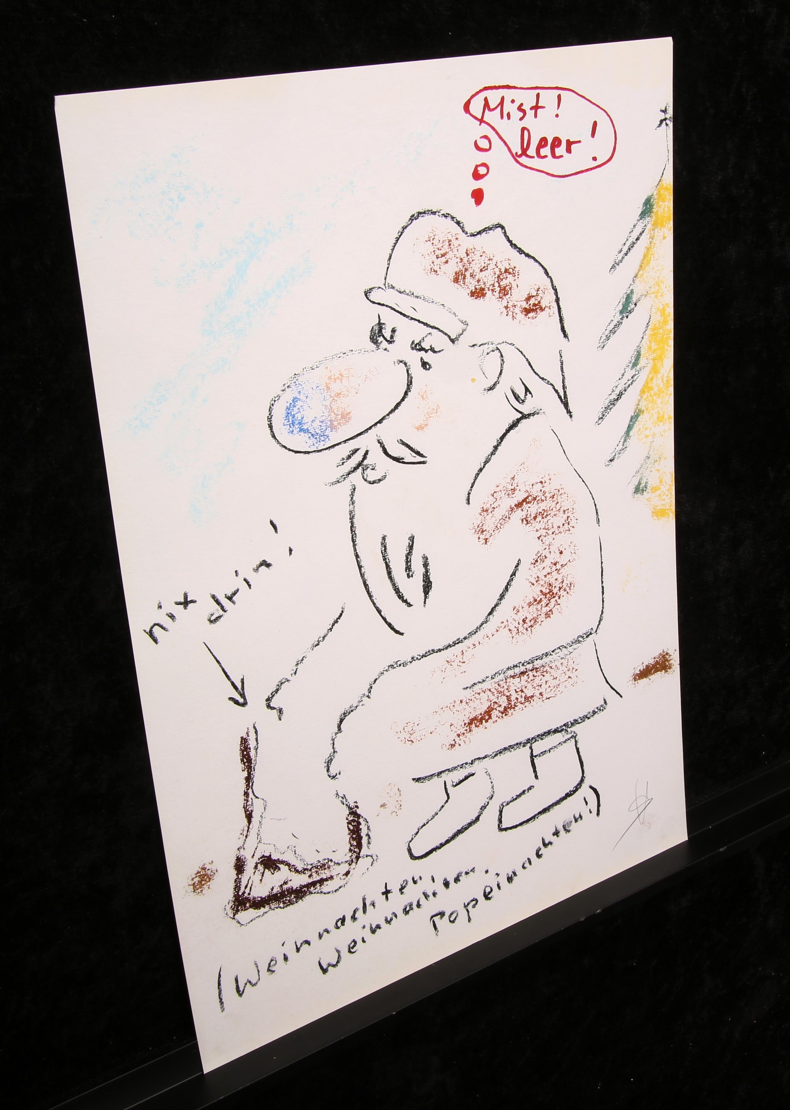Christmas/Popeinachten (nix drin) - Funny Christmas Art - Contemporary Painting by Helge Schneider