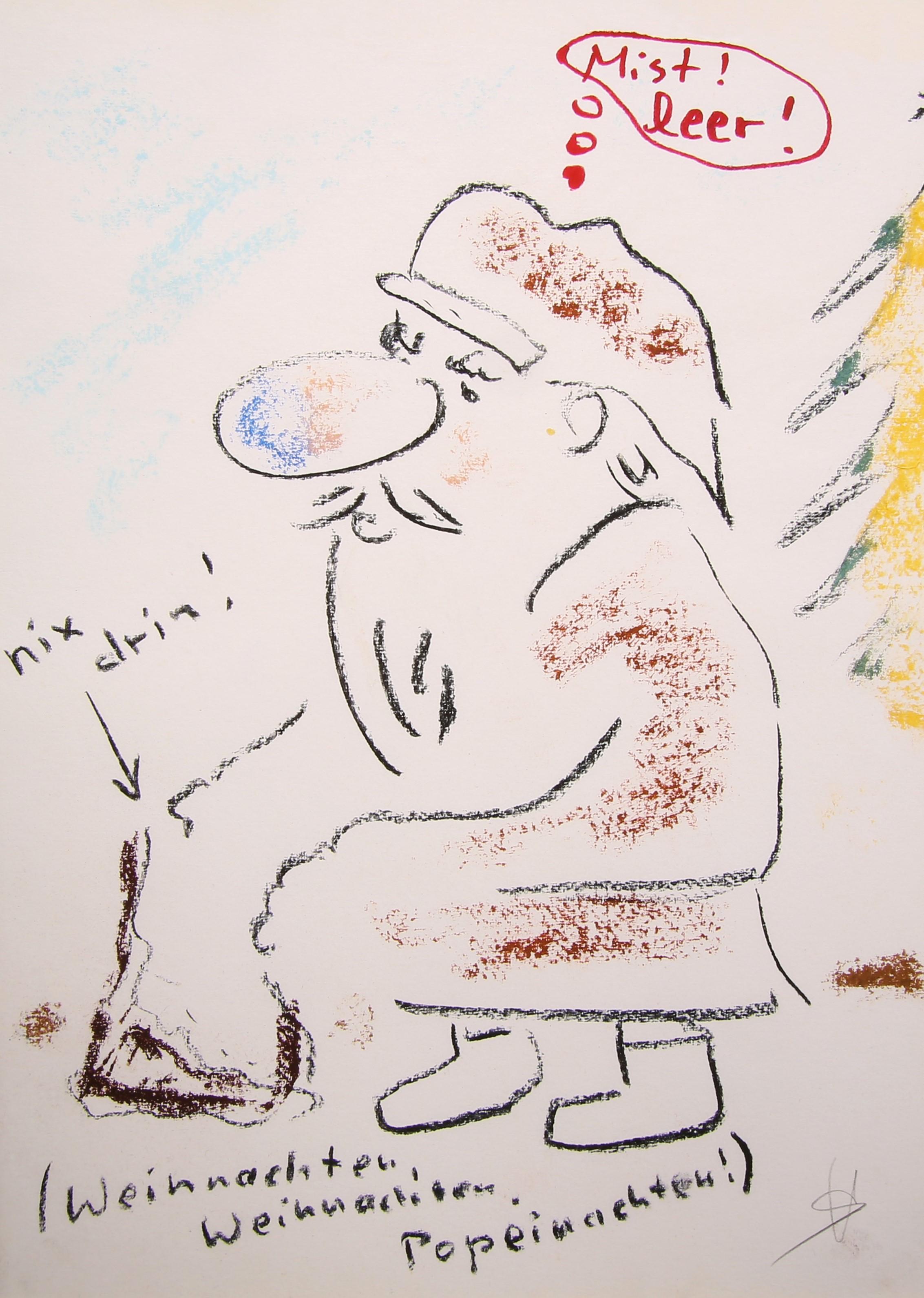 Helge Schneider Figurative Painting - Christmas/Popeinachten (nix drin) - Funny Christmas Art