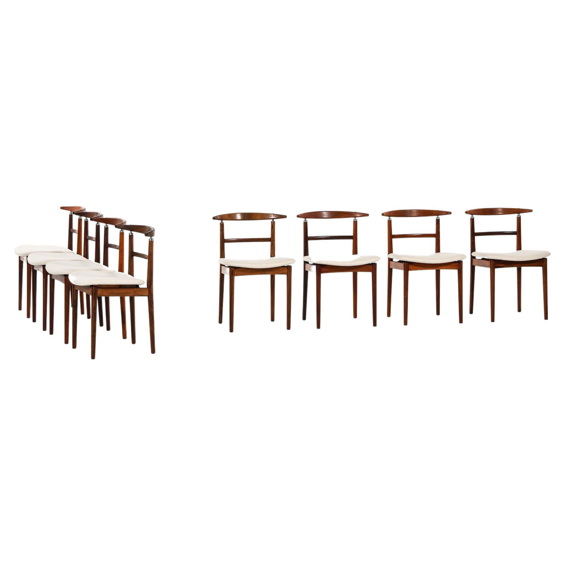 Helge Sibast & Børge Rammeskov 8 Sillas de comedor de palisandro y tela, 1962