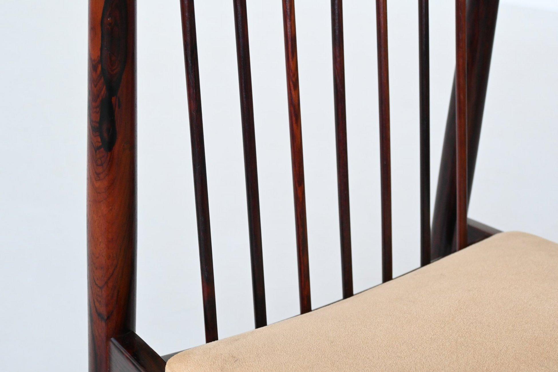 Helge Sibast dining chairs in rosewood and suede Denmark 1960 For Sale 11