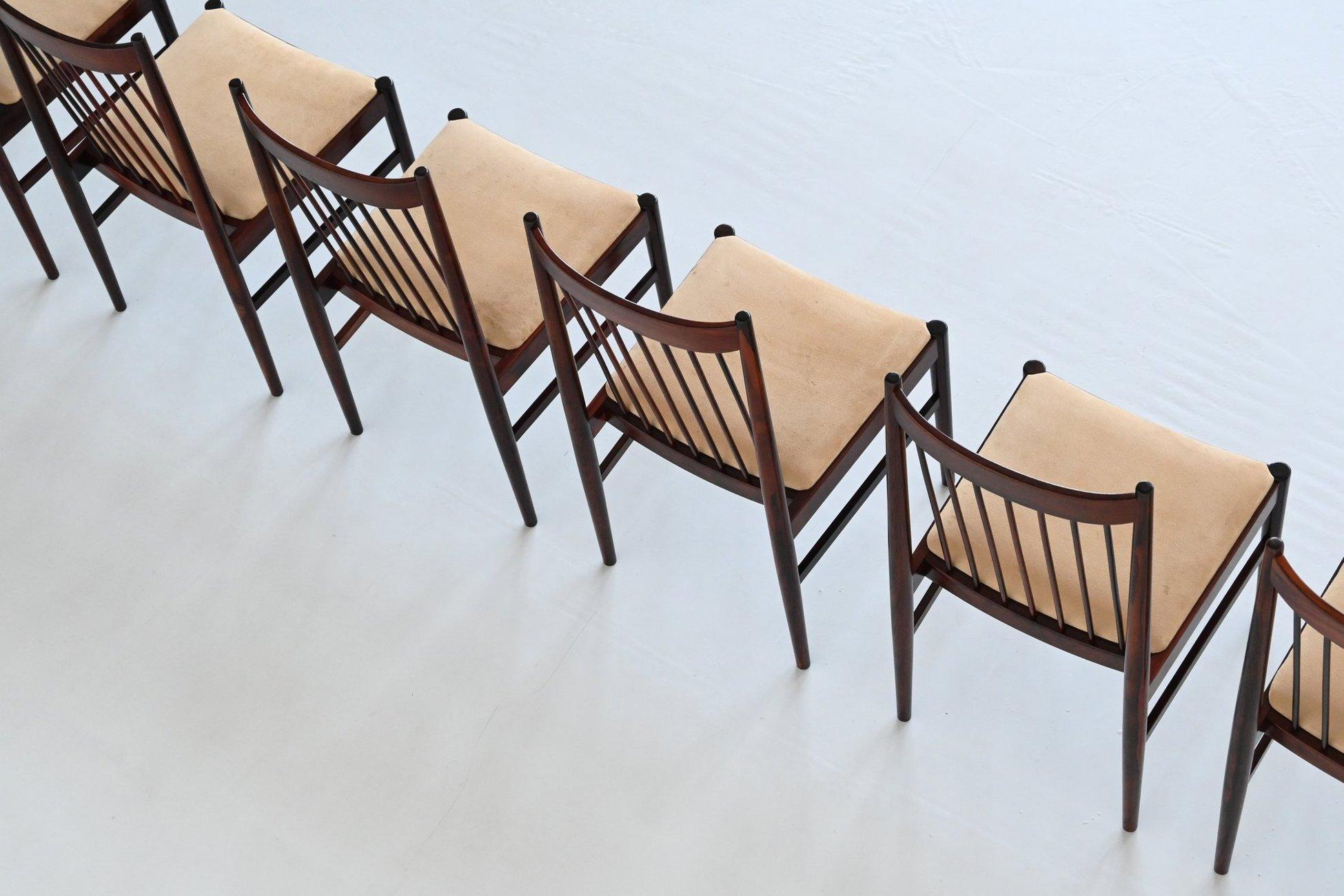 Danish Helge Sibast dining chairs in rosewood and suede Denmark 1960 For Sale