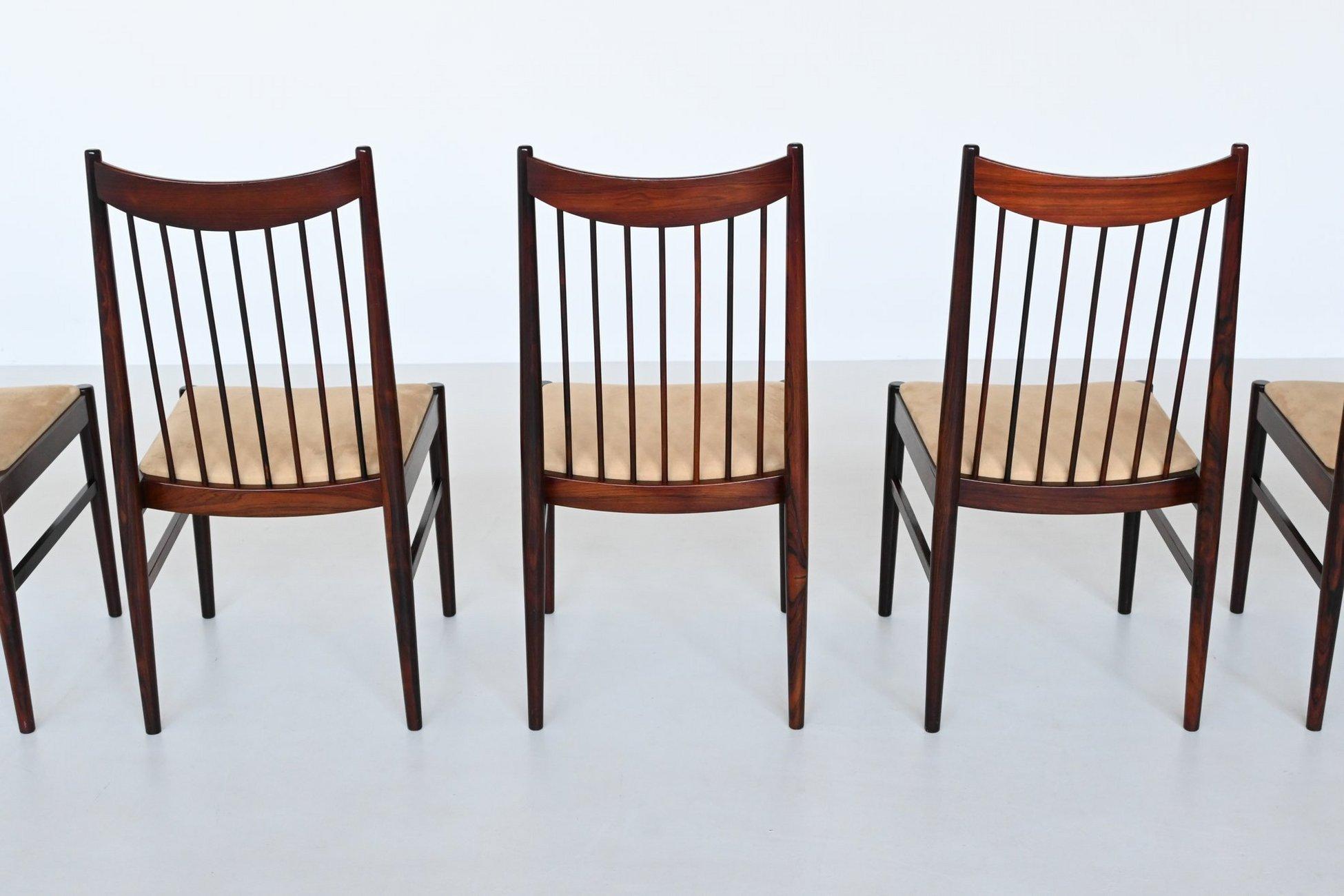 Helge Sibast dining chairs in rosewood and suede Denmark 1960 For Sale 2