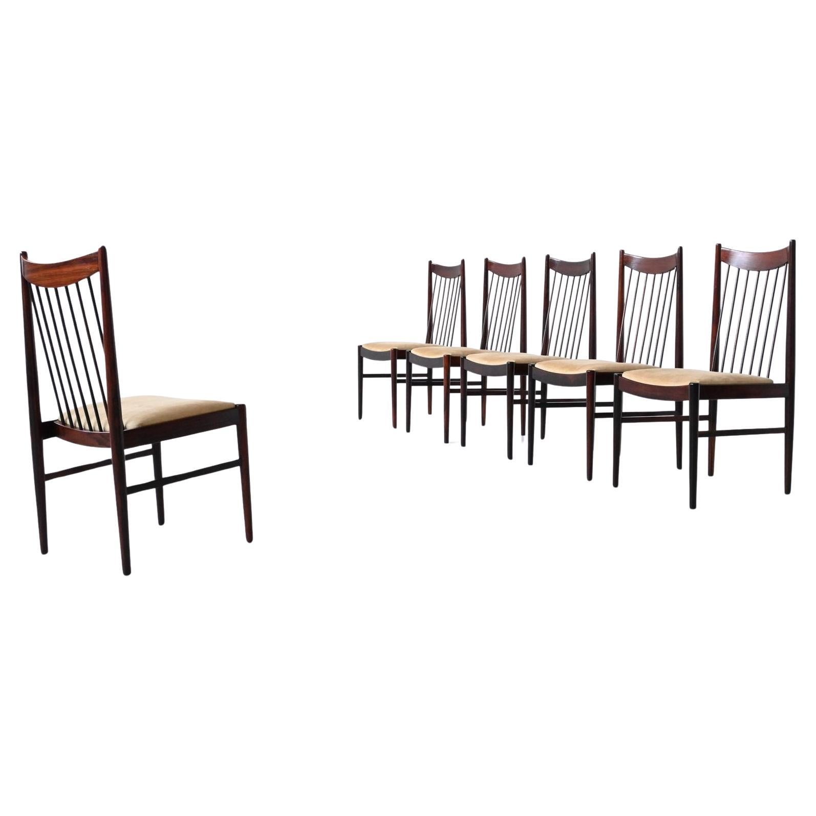 Helge Sibast dining chairs in rosewood and suede Denmark 1960